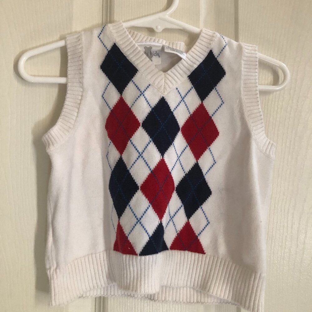Koala Kids Preppy Argyle Sweater Vest- 6M-9M Baby Boy